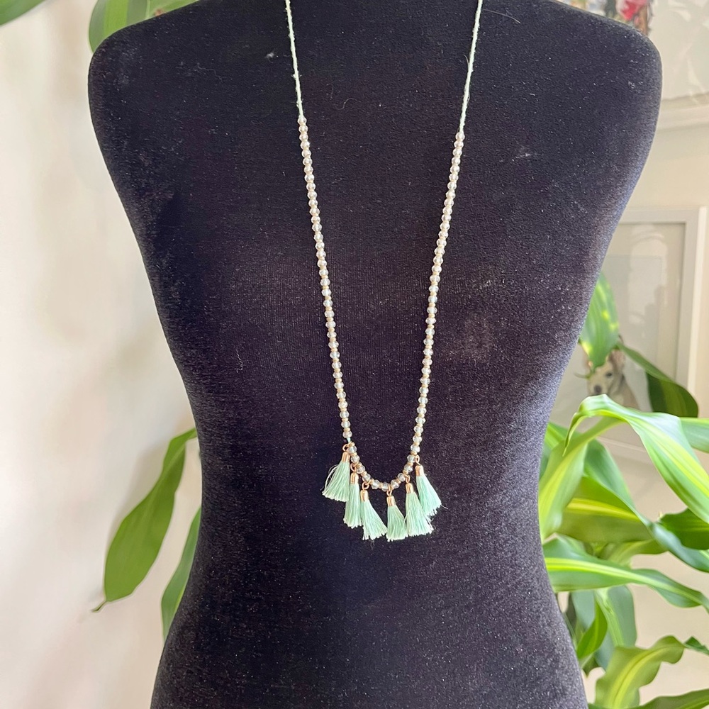 Elegant Mint Green Tassel Necklace